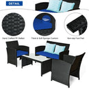 4 Pcs Wicker Conversation Furniture Set Patio Sofa and Table Set-Navy
