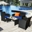 4 Pcs Wicker Conversation Furniture Set Patio Sofa and Table Set-Navy