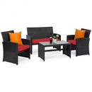 4 Pcs Wicker Conversation Furniture Set Patio Sofa and Table Set-Red