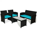 4 Pcs Wicker Conversation Furniture Set Patio Sofa and Table Set-Turquoise