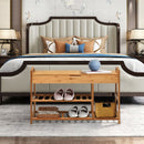 3-Tier Bamboo Shoe Bench Entryway Storage Rack-Beige