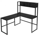 Industrial L-Shaped Desk Bookshelf 55" Corner Computer Gaming Table-Black