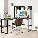 Industrial L-Shaped Desk Bookshelf 55" Corner Computer Gaming Table-Black
