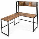 Industrial L-Shaped 55" Corner Computer Gaming Table with Bookshelf-Coffee