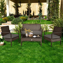 4 PCS Patio Rattan Cushioned Furniture Set -Brown