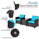 3 Pcs Patio Rattan Furniture Set Cushioned Conversation Set Coffee Table-Turquoise
