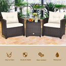 3 Pcs Patio Rattan Furniture Set Cushioned Conversation Set Coffee Table