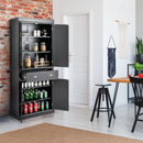 Cupboard Freestanding Kitchen Cabinet w- Adjustable Shelves-Black