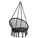 Hanging Macrame Hammock Chair with Handwoven Cotton Backrest-Black