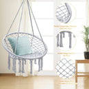 Hanging Macrame Hammock Chair with Handwoven Cotton Backrest-White