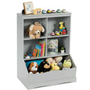 3-Tier Children's Multi-Functional Bookcase Toy Storage Bin Floor Cabinet-Gray