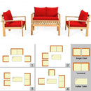 4 Pieces Patio Acacia Wood Thick Cushion Loveseat Sofa Set-Red