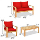 4 Pieces Patio Acacia Wood Thick Cushion Loveseat Sofa Set-Red