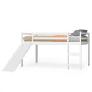 Twin Size Low Sturdy Loft Bed with Slide Wood -White
