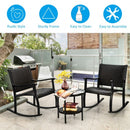 3 Pcs Patio Rattan Furniture Set with Coffee Table and Rocking Chairs