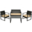 4 Pcs Patio Rattan Furniture Set Cushioned Sofa Coffee Table Garden Deck