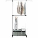 2-Rod Adjustable Garment Rack with Shelf and Storage Boxes