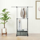 2-Rod Adjustable Garment Rack with Shelf and Storage Boxes