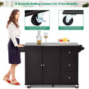 Kitchen Island 2-Door Storage Cabinet with Drawers and Stainless Steel Top-Deep Brown