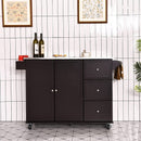 Kitchen Island 2-Door Storage Cabinet with Drawers and Stainless Steel Top-Deep Brown