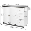 Kitchen Island 2-Door Storage Cabinet with Drawers and Stainless Steel Top-White