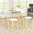 Set of 4 Bentwood Round Stool Stackable Dining Chair with Padded Seat-Beige
