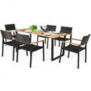 7 Pcs Outdoor Patio Rattan Dining Furniture Table Set with Wicker Chairs