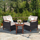 3 Pcs Solid Wood Frame Patio Rattan Furniture Set-Beige