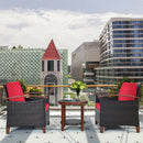 3 Pcs Solid Wood Frame Patio Rattan Furniture Set-Red