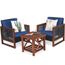 3 Pcs Patio Wicker Furniture Sofa Set with Wooden Frame and Cushion
