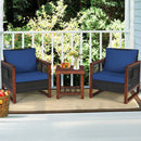 3 Pcs Patio Wicker Furniture Sofa Set with Wooden Frame and Cushion