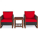 3 Pcs Patio Wicker Furniture Sofa Set with Wooden Frame and Cushion-Red