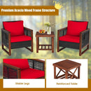3 Pcs Patio Wicker Furniture Sofa Set with Wooden Frame and Cushion-Red