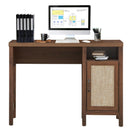 Rustic Computer Desk Writing Table Study Workstation with Storage Cabinet-Walnut