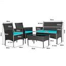 4 Pcs Patio Rattan Cushioned Sofa Furniture Set with Tempered Glass Coffee Table-Turquoise