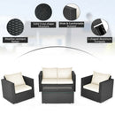4Pcs Patio Rattan Cushioned Furniture Set-White