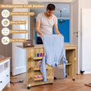 Folding Sewing Craft Table Shelf Storage Cabinet Home Furniture-Natural
