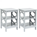 2 Pieces 3-tier Nightstand Sofa Side End Accent Table Storage Display Shelf-Gray