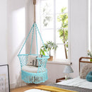 Hanging Hammock Chair Macrame Swing Hand Woven Cotton Backrest-Turquoise