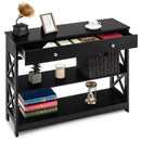 Console Accent Table with Drawer and Shelves -Black
