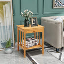 Multipurpose Bamboo End Table  with Drawer and Storage Shelf for Living Room-Natural