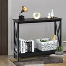 2-Tier Console X-Design Sofa Side Accent Table-Wood Grain