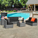 8 Piece Wicker Sofa Rattan Dinning Set Patio Furniture with Storage Table-Black