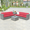 8 Piece Wicker Sofa Rattan Dinning Set Patio Furniture with Storage Table-Red