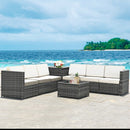 8 Piece Wicker Sofa Rattan Dinning Set Patio Furniture with Storage Table-White