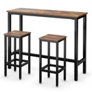 3 Pieces Bar Table Counter Breakfast Bar Dining Table with Stools-Brown