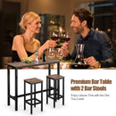 3 Pieces Bar Table Counter Breakfast Bar Dining Table with Stools-Brown