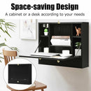 Wall Mounted Folding Laptop Desk Hideaway Storage with Drawer-Black
