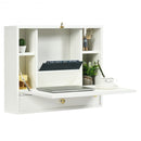 Wall Mounted Folding Laptop Desk Hideaway Storage with Drawer-White