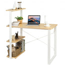 Reversible Computer Desk Study Table Home Office with Adjustable Bookshelf-Natural